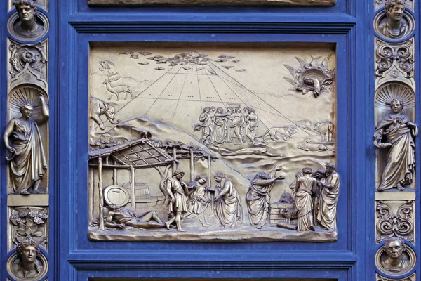 Ghiberti Paraíso Batistério Porta de Bronze Catedral Duomo Florença Itália Porta moldada em 1400 . — Fotografia de Stock