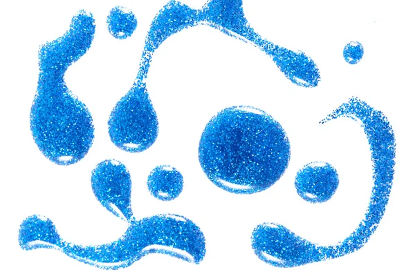 Blue nail polish bottle with splatters isolated on white background — Stock Photo, Image