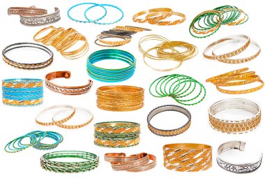 Set of the colorful Asian Bangles isolated on white. clipart