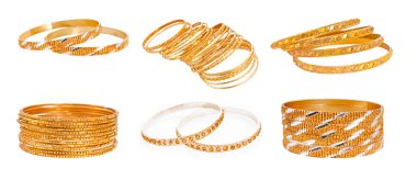 Set of the Gold Bracelet placed on white clipart