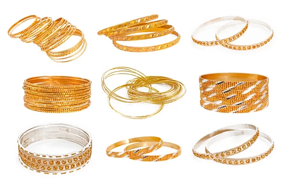 Set van de gouden armband geplaatst op wit — Stockfoto