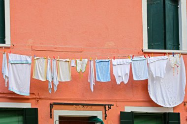 Burano Adası, Venedik, İtalya 'da renkli evler alındı