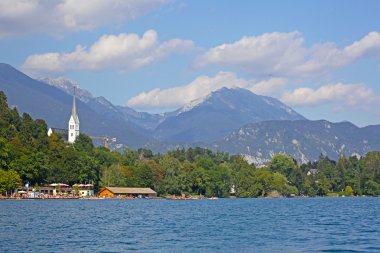 bled Gölü, ada, kale ve arka plan, Slovenya, Avrupa dağ