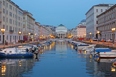 Trieste neo-classical Church of St. Antonio Thaumaturgo over The Grand Canal. Italy. clipart