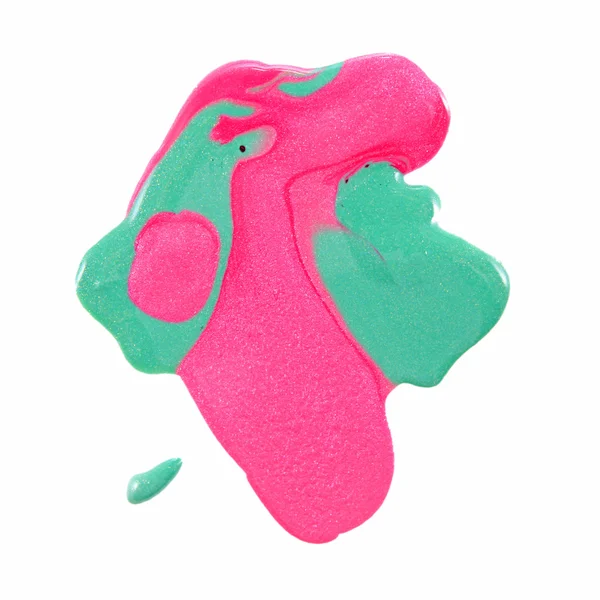 Spilled 화려한 매니큐어-핑크 빛 녹색의 클로즈업 — 스톡 사진