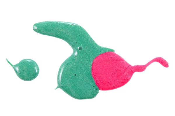 Close up van gemorste kleurrijke nagellak - roze en groen — Stockfoto