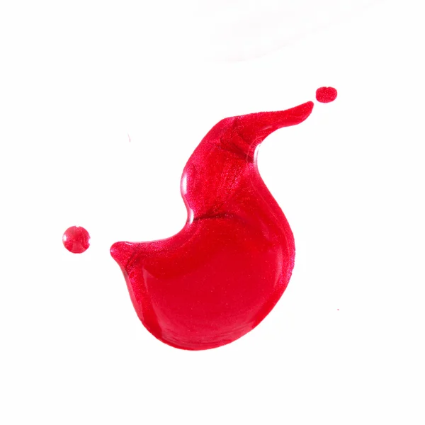 Esmalte vermelho (esmalte) deixa cair amostra, isolado em branco — Fotografia de Stock