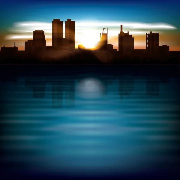 Abstrait fond de nuit avec silhouette de la ville — Image vectorielle