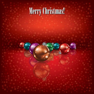 Christmas greeting with decorations on red clipart