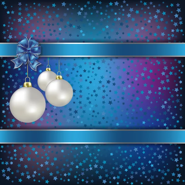 Bolas de Natal e estrelas fundo vetor azul — Vetor de Stock
