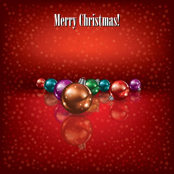 Jul hälsning med dekorationer på röd — Stock vektor