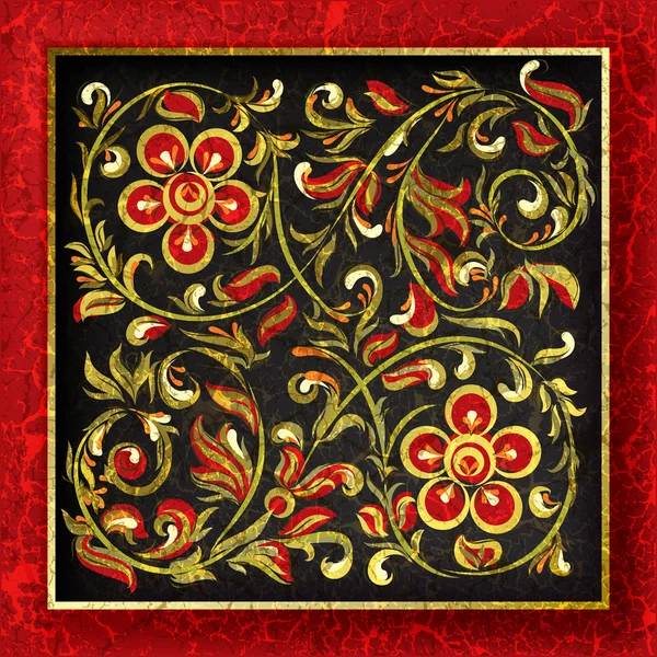 Fundo abstrato com ornamento floral vermelho rachado — Vetor de Stock
