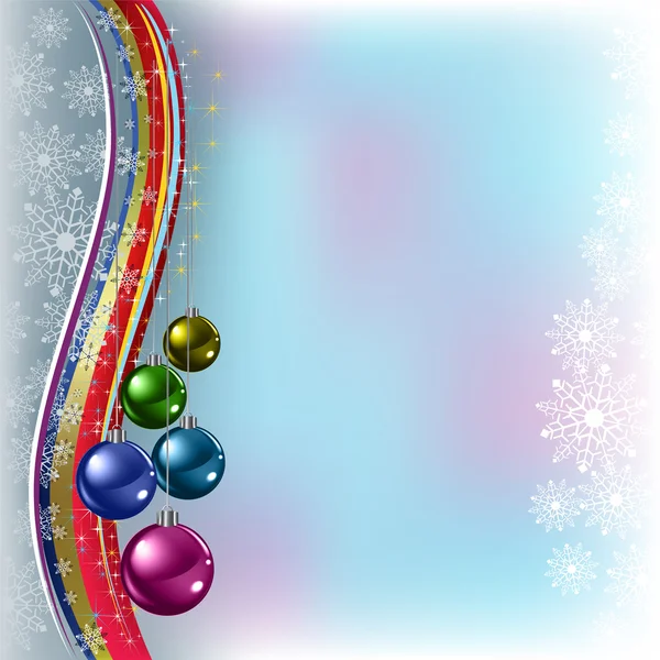 Natale saluto palline colorate su un blu — Vettoriale Stock