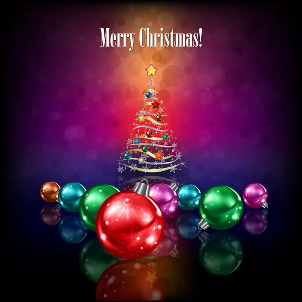 Χριστουγεννιάτικο δέντρο με διακόσμηση και νιφάδες χιονιού — Διανυσματικό Αρχείο