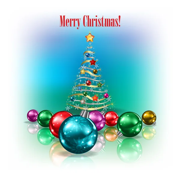 Karácsonyfa dekoráció és hópelyhek — Stock Vector
