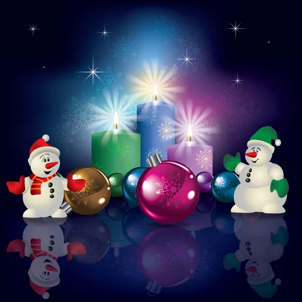 Snögubbar och jul dekorationer — Stock vektor