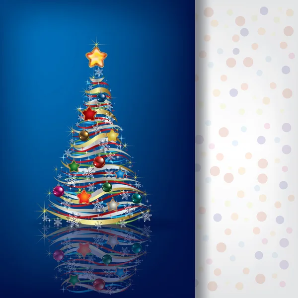 Abstrakt hälsning med julgran på blå — Stock vektor
