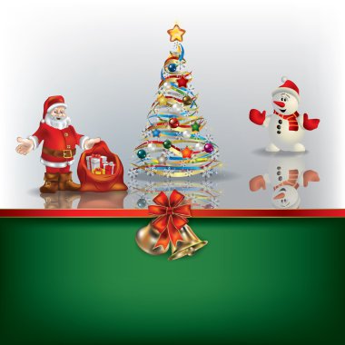 Christmas background with Sania snowman and tree clipart