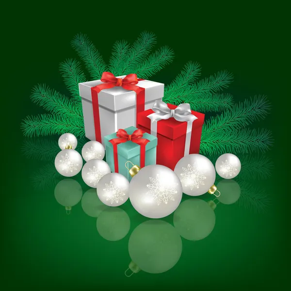 Karácsonyi ajándékok és dekorációk — Stock Vector