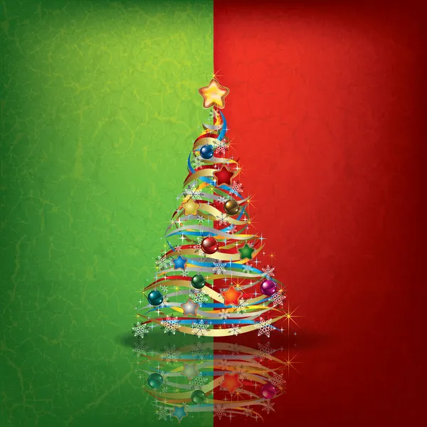 Groen rood groet met kerstboom — Stockvector