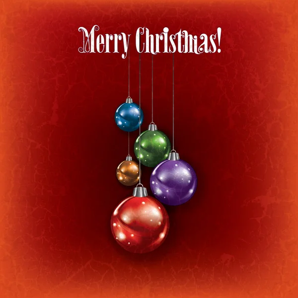Saludo de Navidad abstracto con decoraciones sobre fondo rojo — Archivo Imágenes Vectoriales