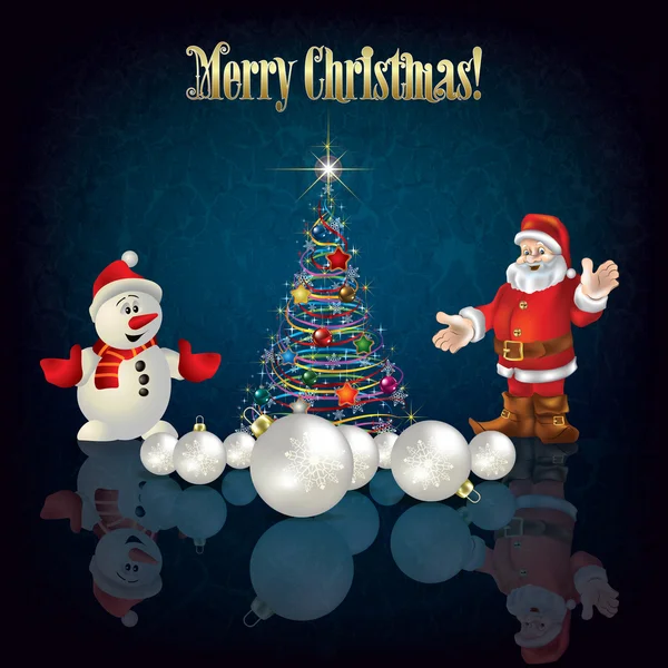 Christmas tree Santa Claus and snowman — Stock Vector