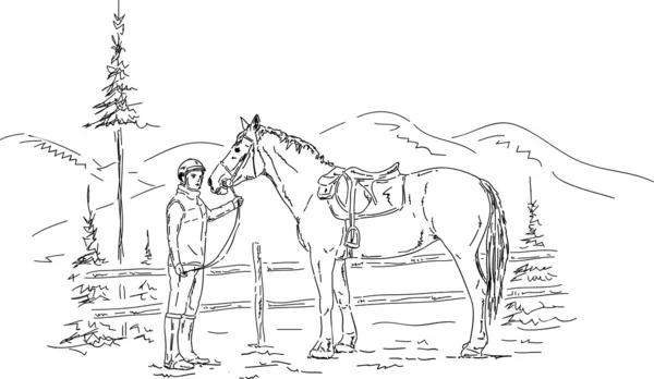 年轻女子和马 — 图库矢量图片