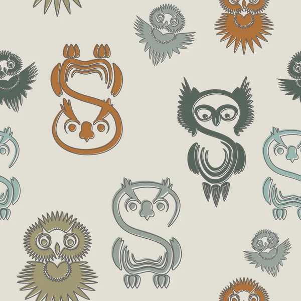 Seamless pattern with various owls on a neutral background. — Stock Vector