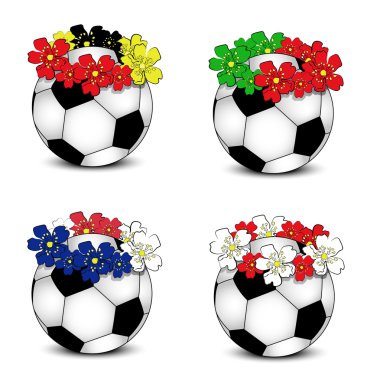 Soccer balls with floral national flags clipart