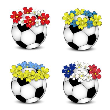 Soccer balls with floral national flags clipart