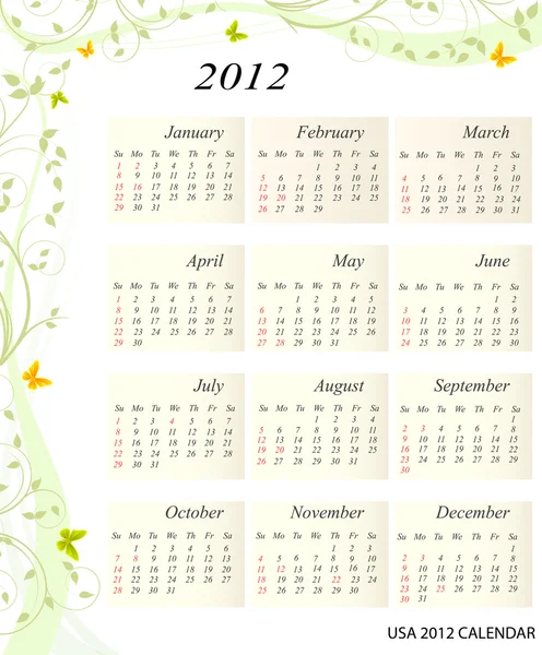 Calendario 2012 USA — Vettoriale Stock