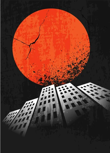Apocalyptic retro poster. Sunset. Grunge background. — Stock Vector