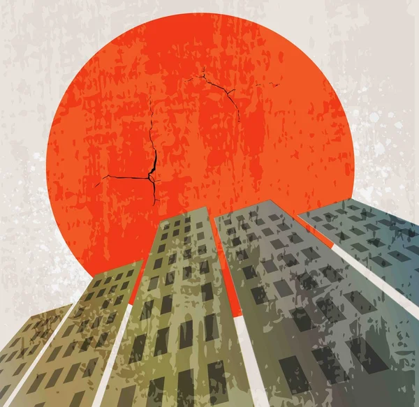 Apokalyptický retro plakát. Západ slunce. Grunge pozadí. — Stockový vektor