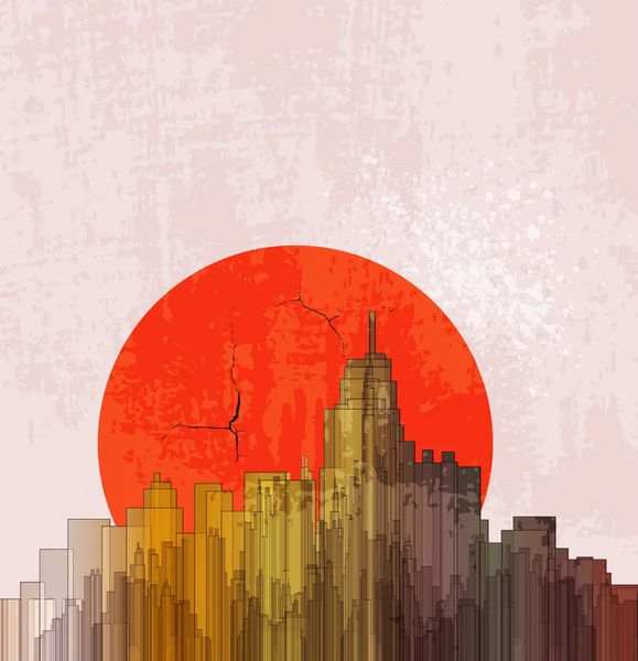 O pôr-do-sol sobre a cidade grande. Fundo abstrato. Desenhe um cartaz . — Vetor de Stock