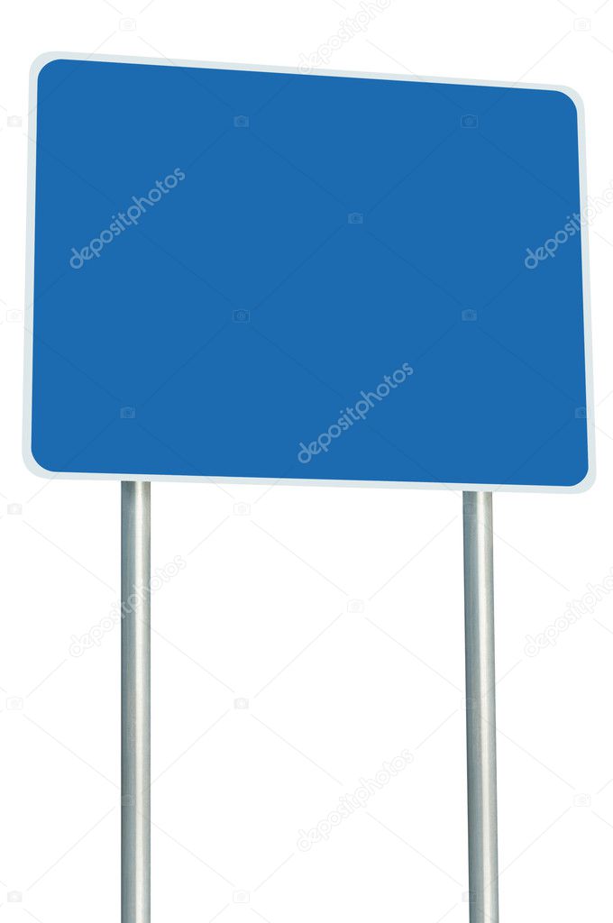 Blank Blue Road Sign Isolated, Large Perspective Copy Space