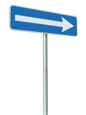 Right traffic route only direction sign turn pointer, blue isola clipart