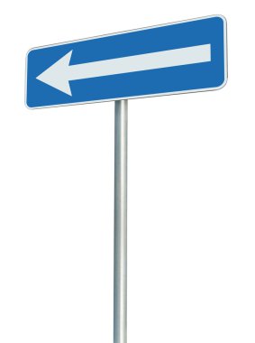 Left traffic route only direction sign turn pointer, blue isolat clipart