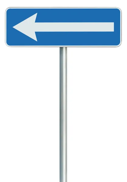 Rota de tráfego esquerdo apenas sinal de direção virar ponteiro, isolat azul — Fotografia de Stock