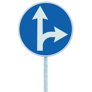 Mandatory straight or right turn ahead, traffic lane route direc clipart