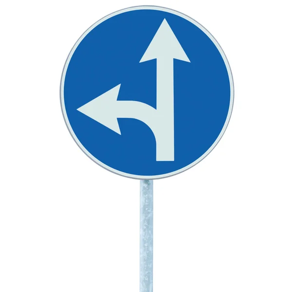 Mandatory straight or left turn ahead, traffic lane route direct — Stock Photo, Image