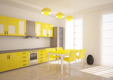Sarı modern bir mutfak