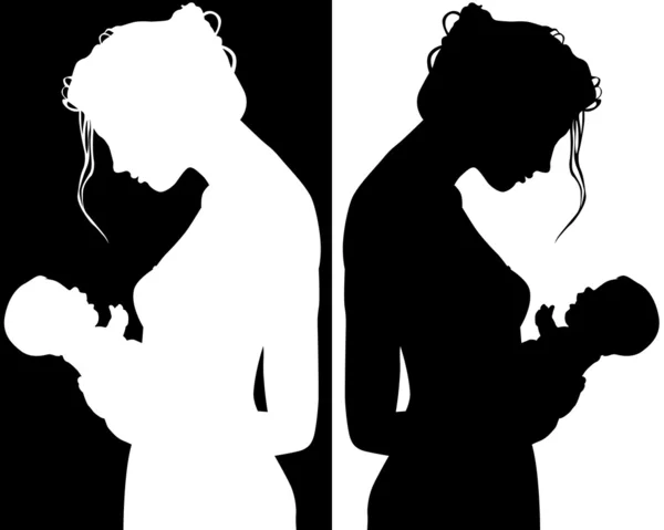 Silhouettes de la mère et de l'enfant — Image vectorielle
