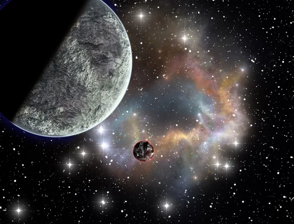 Färgglada space nebula och planet — Stockfoto