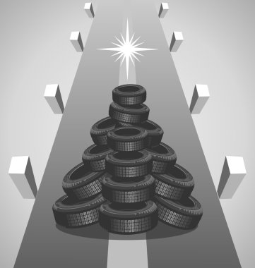 Heap car tires like a Christmas tree clipart