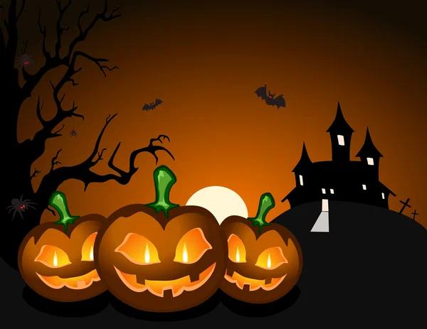 Scary Halloween background scene with castle and full moon — Stock ...