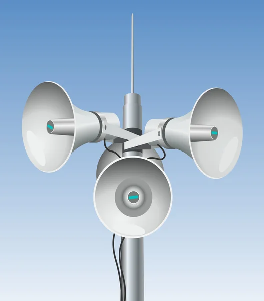Haut-parleurs - mégaphones sur un poteau — Image vectorielle