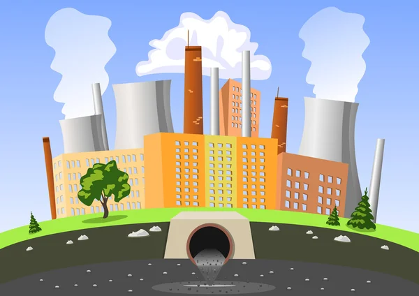 Fabryka zanieczyszczenie wody i powietrza — Wektor stockowy