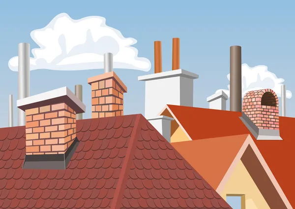 Cheminées sur les toits des maisons — Image vectorielle