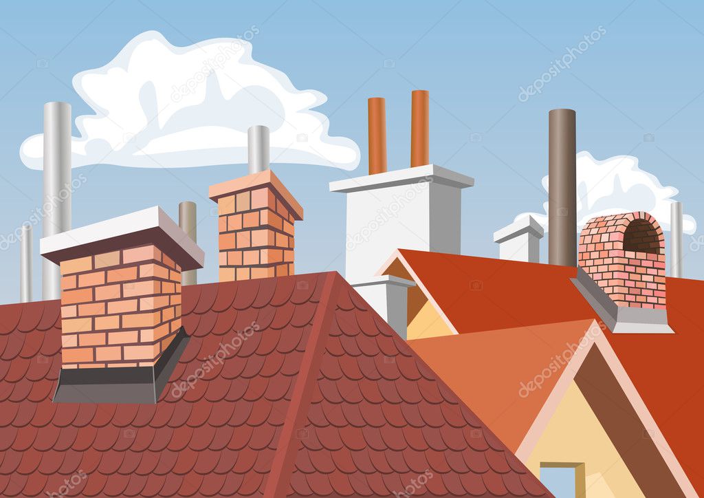 Chimneys on the roofs of houses