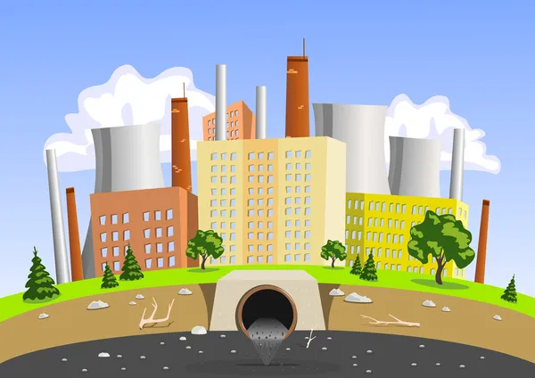 工厂空气和水的污染 — 图库矢量图片